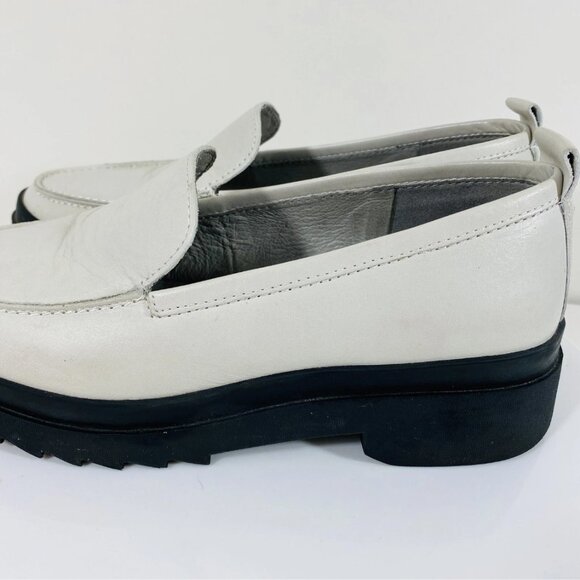 Eileen Fisher Leather Chunky Penny Loafers Womens 6.5 Light Gray Preppy Academia - Picture 5 of 12